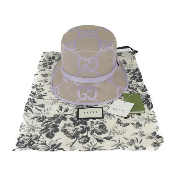 Gucci Bucket Hat Canvas Leather Beige Light Purple Jumbo GG Hat main image 6